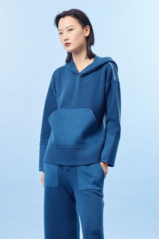  针梭相拼连帽羊绒女上衣 SJF93W429N 商品图0