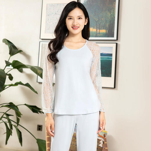 【超值套餐】爱帝女士蕾丝长袖长裤家居服套装 商品图2