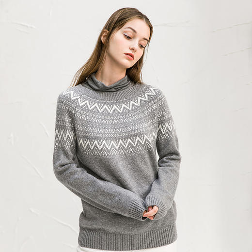 Famecoco范可儿女士毛衣提花设计感小众针织上衣F218DB002 商品图0