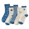 【5双装】秋冬新款袜子女士中筒袜蓝色小熊学院风长筒袜精梳棉日系潮流袜子 商品缩略图4