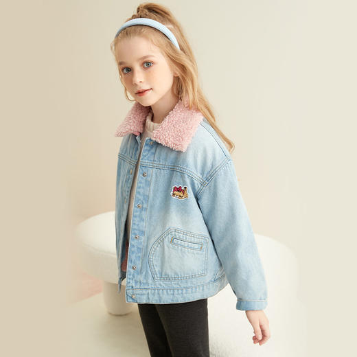 【童装加绒加厚牛仔外套】21年秋冬新品女童水洗牛仔外套加绒内胆保暖外套 商品图3