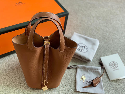 H菜篮子手缝蜡线-棕色金扣 商品图0