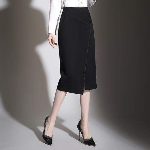 纯色时尚包臀裙高腰简约下摆开叉修身气质半身A字裙 MYX-8606 商品图2