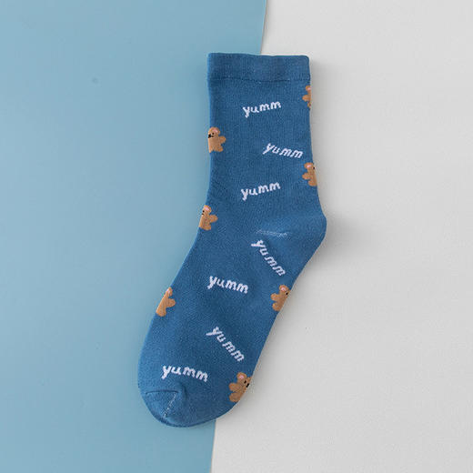 【5双装】秋冬新款袜子女士中筒袜蓝色小熊学院风长筒袜精梳棉日系潮流袜子 商品图6