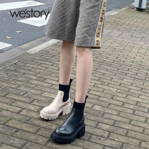 westory2021年秋冬新款增高马丁靴厚底粗跟烟管靴子烟管靴W21DS81471 商品图0