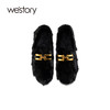 westory2021秋季新款水貂毛豆豆鞋金属扣式一脚蹬女鞋W21CM73751 商品缩略图2