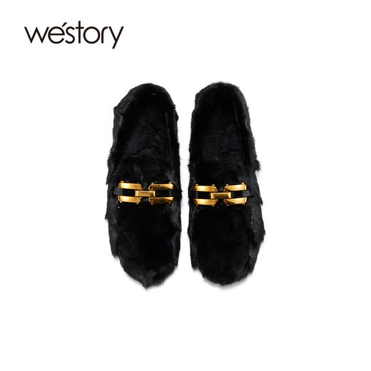 westory2021秋季新款水貂毛豆豆鞋金属扣式一脚蹬女鞋W21CM73751 商品图2
