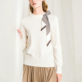 famecoco范可儿米白色针织衫女冬季温柔气质羊毛衫F218DC005