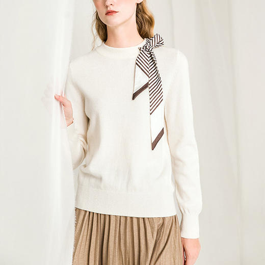 famecoco范可儿米白色针织衫女冬季温柔气质羊毛衫F218DC005 商品图0