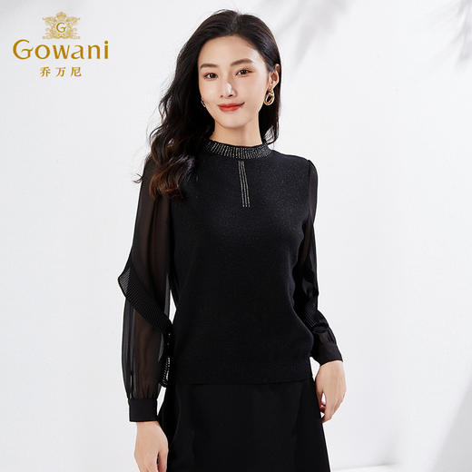 乔万尼春新品绵羊毛小香风毛针织衫拼接微透设计EI3M260 商品图2