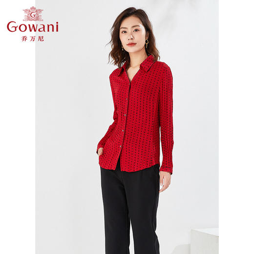 乔万尼衬衫新品压褶爽滑质感翻领气质显瘦EI3C125 商品图1