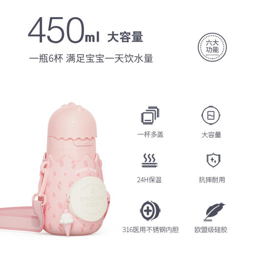 【zoyzoii儿童保温杯】小恐龙保温杯带吸管两用幼儿园小学生上学专用防摔便携水壶宝宝水杯 商品图2