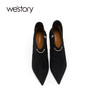 westory2021秋冬新款尖头羊皮绒高跟短靴复古法式风W21DS80891 商品缩略图2