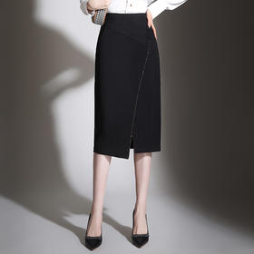 纯色时尚包臀裙高腰简约下摆开叉修身气质半身A字裙 MYX-8606