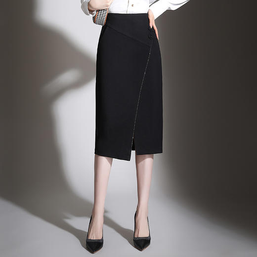 纯色时尚包臀裙高腰简约下摆开叉修身气质半身A字裙 MYX-8606 商品图0