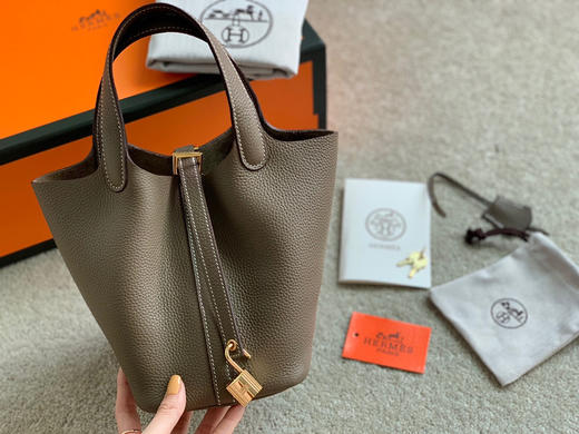 H经典手缝蜡线菜篮子-大象灰金扣 商品图4