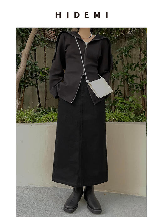 HIDEMI 炭黑色水洗厚牛仔套装 衬衫/半身裙 商品图8
