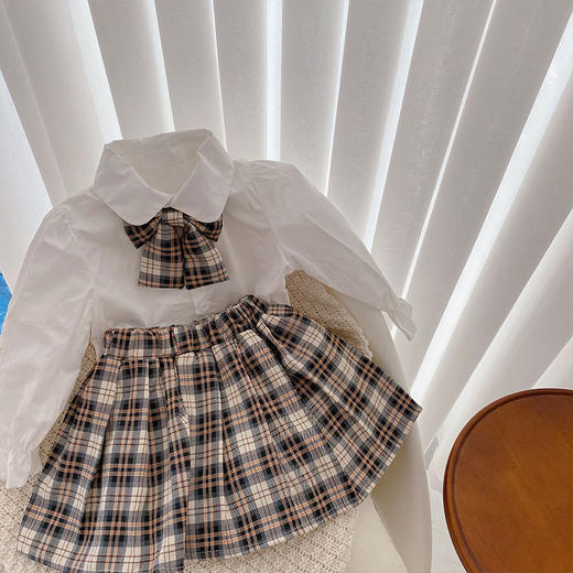 女童格子短裙秋季套装21新韩版洋气宝宝jk学院风制服白衬衫三件套 商品图2