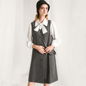 Famecoco范可儿小香风套装时尚休闲马甲衬衫两件套连衣裙F218EA010