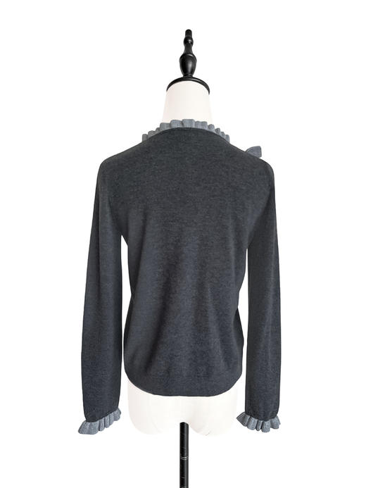 TYNVIE 细木耳边装饰羊绒混纺开衫 - 灰色 / 粉色 / 卡其色 商品图2