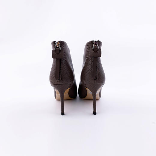 SAFICOO 气质咖色胎牛皮蛇纹拼接细跟女士短靴 商品图4