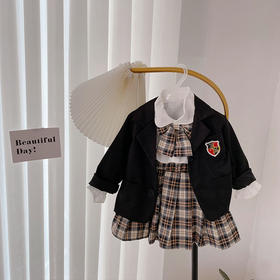 女童格子短裙秋季套装21新韩版洋气宝宝jk学院风制服白衬衫三件套