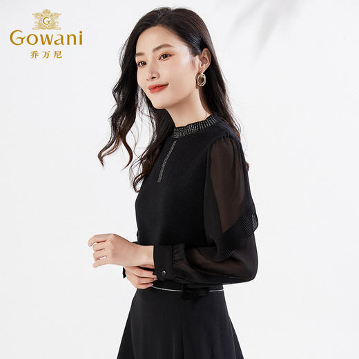 乔万尼春新品绵羊毛小香风毛针织衫拼接微透设计EI3M260 商品图3