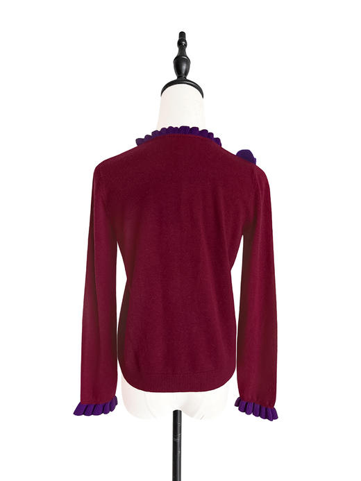 TYNVIE 细木耳边装饰羊绒混纺开衫 - 勃艮第 商品图3