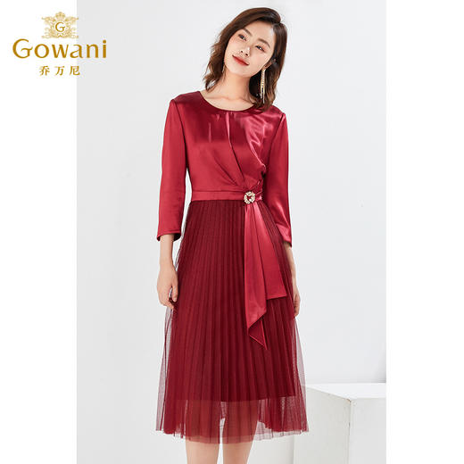 乔万尼新品连衣裙收腰显瘦假两件设计百褶喜宴装EI3E216 商品图1