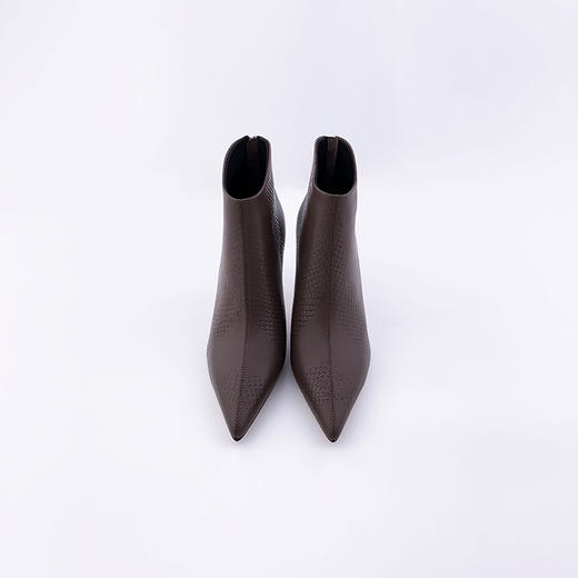 SAFICOO 气质咖色胎牛皮蛇纹拼接细跟女士短靴 商品图1