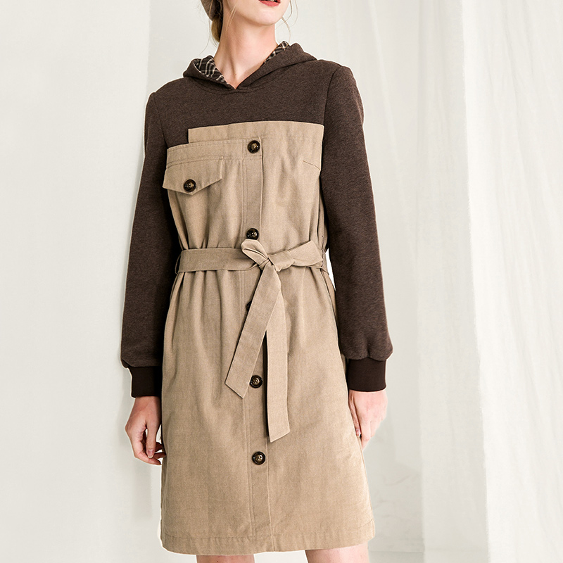 famecoco范可儿别致连衣裙女士不规则假两件毛衣裙F218FA009