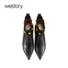 westory2021秋冬新款时装靴细跟尖头高跟短靴铆钉复古W21DS81061 商品缩略图2