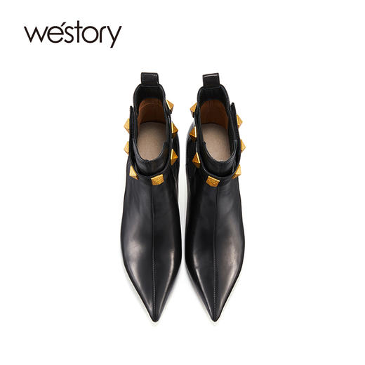 westory2021秋冬新款时装靴细跟尖头高跟短靴铆钉复古W21DS81061 商品图2