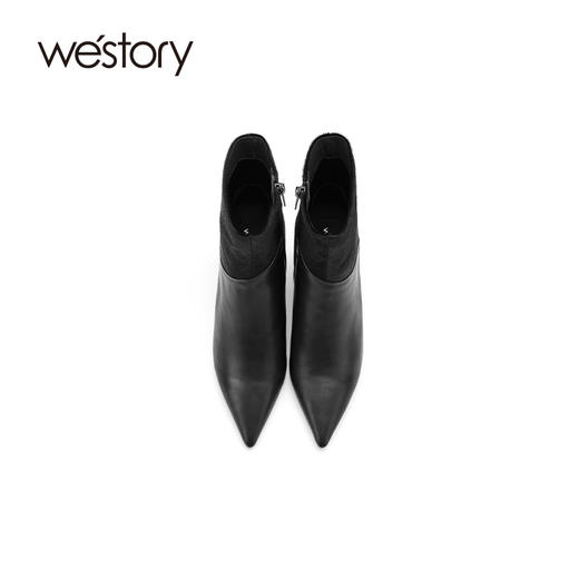 westory2021秋季新款拼接尖头高跟短靴细跟时尚复古W21DS80991 商品图2