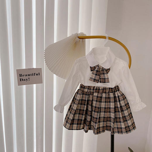女童格子短裙秋季套装21新韩版洋气宝宝jk学院风制服白衬衫三件套 商品图1
