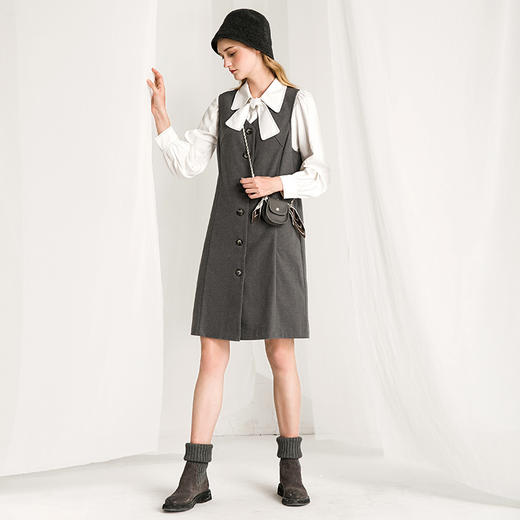 Famecoco范可儿小香风套装时尚休闲马甲衬衫两件套连衣裙F218EA010 商品图2