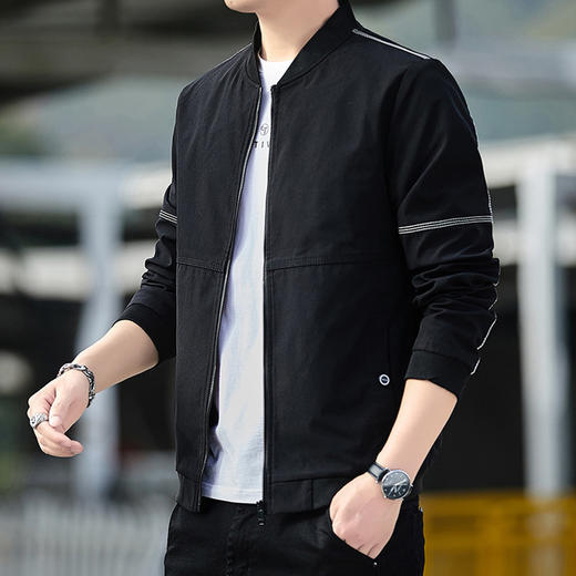 【夹克男】春秋款简约男士夹克修身黑色外套 商品图2
