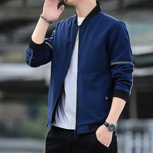 【夹克男】春秋款简约男士夹克修身黑色外套 商品图0