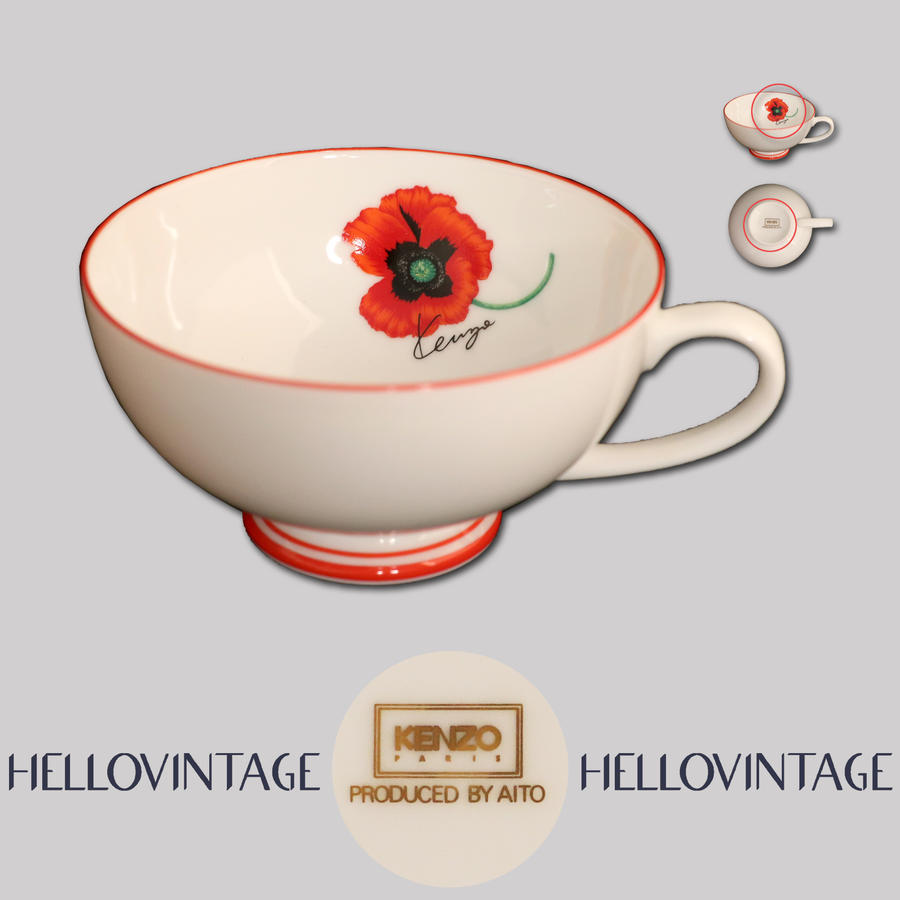 Hellovintage Kenzo孤 红色虞美人花咖啡 红茶杯 2杯2碟原盒