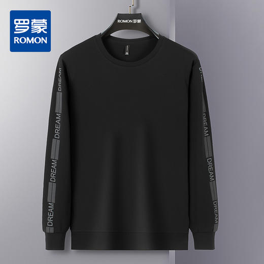 罗蒙卫衣男春秋装纯色简约套头字母印花卫衣男士内搭外穿T恤外套 商品图0