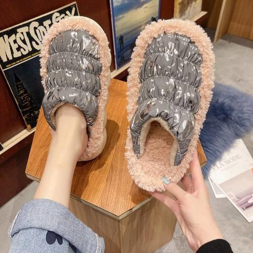 羽绒棉拖鞋女男家居家用包跟毛毛绒情侣秋冬季室内保暖冬天厚底 商品图5