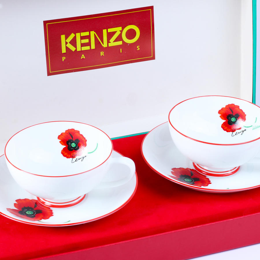 Hellovintage Kenzo孤 红色虞美人花咖啡 红茶杯 2杯2碟原盒