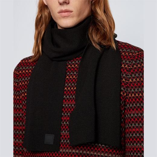 HUGO BOSS 雨果博斯秋冬男女同款黑色标牌羊毛混纺保暖丝巾围巾 50438867-001 商品图2