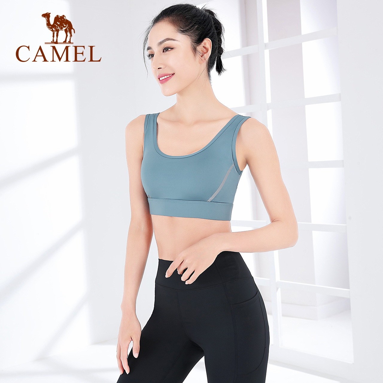 骆驼瑜伽文胸一体式运动内衣女防震跑步高度支撑训练健身美背心秋	Y0S1VZ601