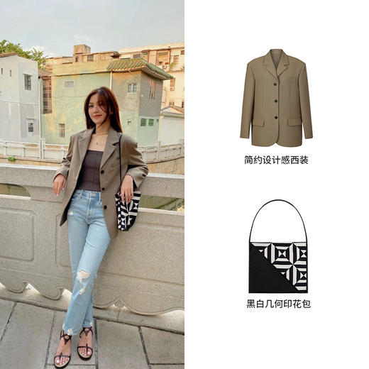 HIDEMI几何设计感黑白印花背包 商品图3