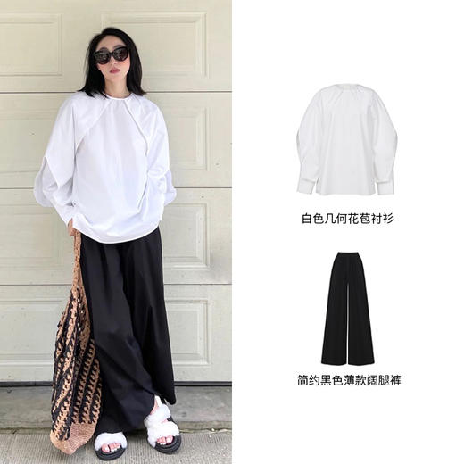 HIDEMI花苞几何设计感衬衫 白色/藏蓝色 商品图4