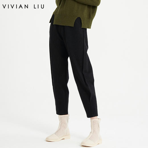 VIVIAN LIU D2157501 2021秋女装新款松紧腰哈伦休闲针织九分裤 商品图0