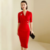颈袖添香-连衣裙-“职场拼命红”系列 JG383063T1X5颈袖添香新款时尚气质V领修身包臀职场装五分袖连衣裙女 商品缩略图3