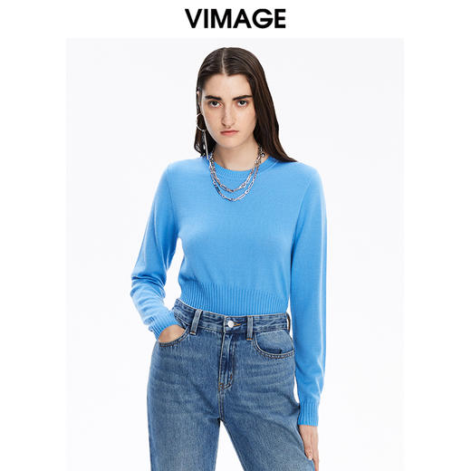 VIMAGE纬漫纪秋季新款时尚简约修身显瘦套头打底毛针织衫针织衫V1601213 商品图0