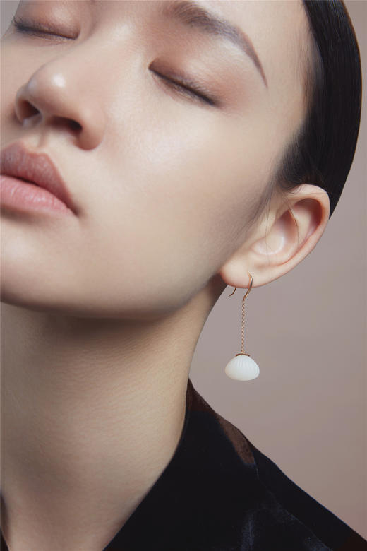 Qinny | 海石佳话｜ 18K金和田白玉贝壳  耳环耳饰 商品图2